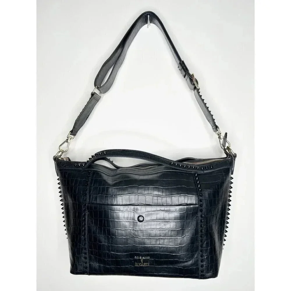 Cole Haan Rodarte Black Croc-Embossed Satchel purse - Picture 7 of 15